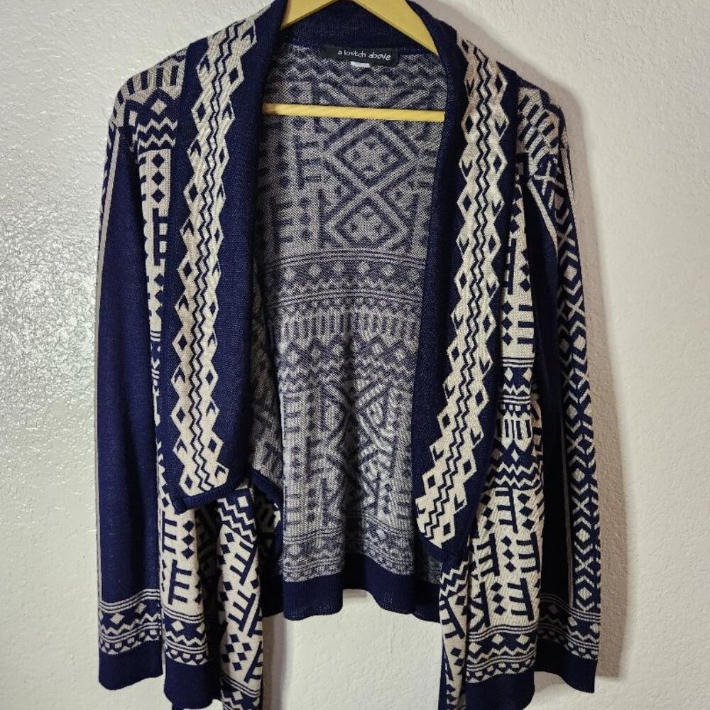 a Knitch Above Women's Aztec Long Sleeve Blue Open Long Sweater